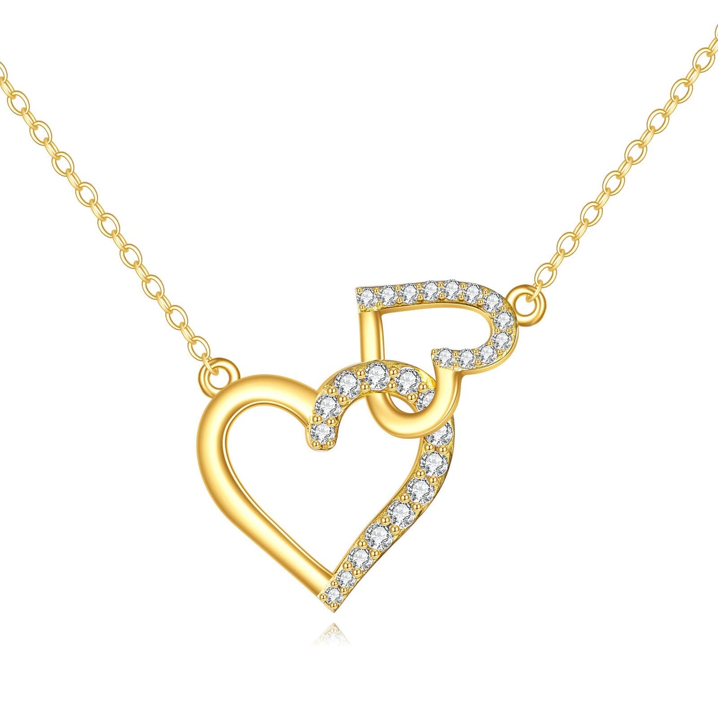 DOVRAN 14K Solid Gold Love Heart Necklace for Women Real Gold Two Heart Gift Jewelry Anniversary for Her