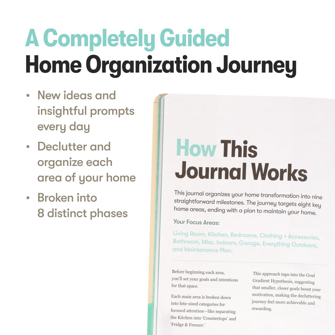 The Home Organization Sidekick Journal by Habit Nest. A Step-by-Step Guide to Declutter, and Organize your Home. Coaches you through Decluttering, Room by Room.
