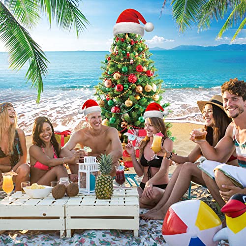 July Christmas Backdrop Banner Summer Christmas Tree Photography Background Tropical Beach Xmas Palm Leaves Blue Sky Ocean Family Holiday Party Photo Backdrop (7X5FT(82x59inch)) - size: 7X5FT(82x59inch)