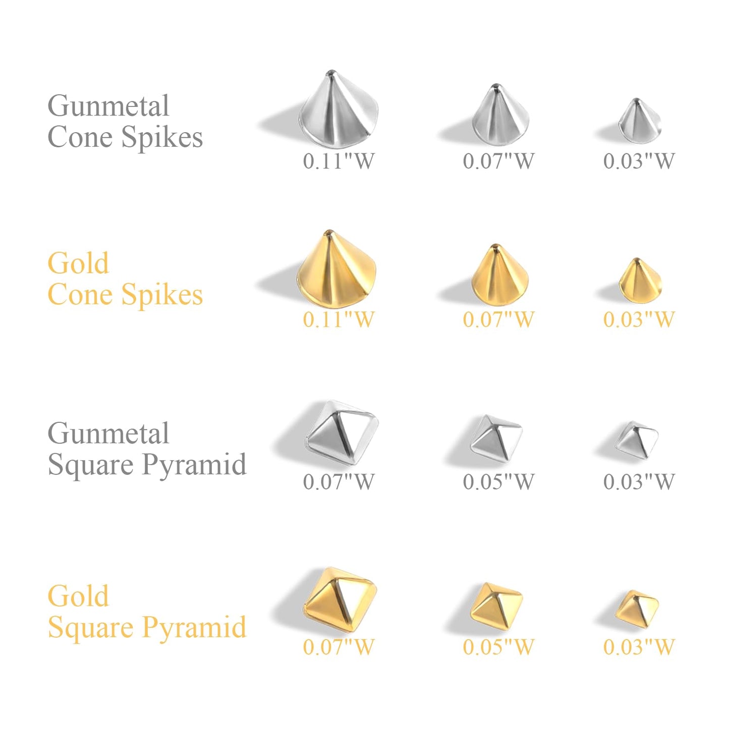 Furtherpretty Cone Spike Nail Charms Set, 3D Tiny Metal Square Pyramid Studs for Nails, Mixed Sizes Gold & Gunmetal Flat Back Punk Nail Charms, Gothic Y2K Rock Edgy DIY Manicure Decorations