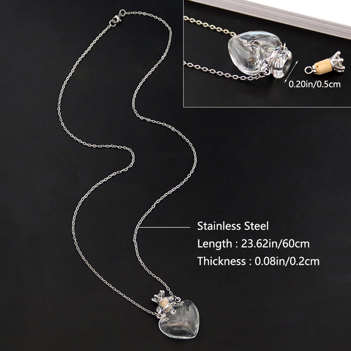 Women Long Necklace Clear Glass Aromatic Water Essential Oil Diffuser Bottle Natural Crystal Pendant for Girl Essential Oil Necklaces for