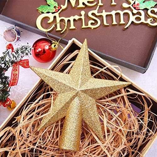 Aneco Glittered Christmas Tree Topper Star Treetop for Christmas Tree Decoration or Home Decor, Hard Plastic (2, Gold)
