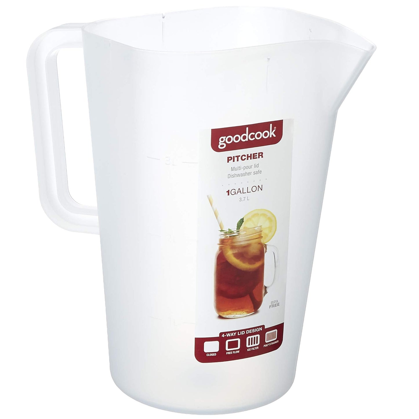 GoodCook 1 Gallon Pitcher with 4 Way Lid, Made Without BPA, Clear