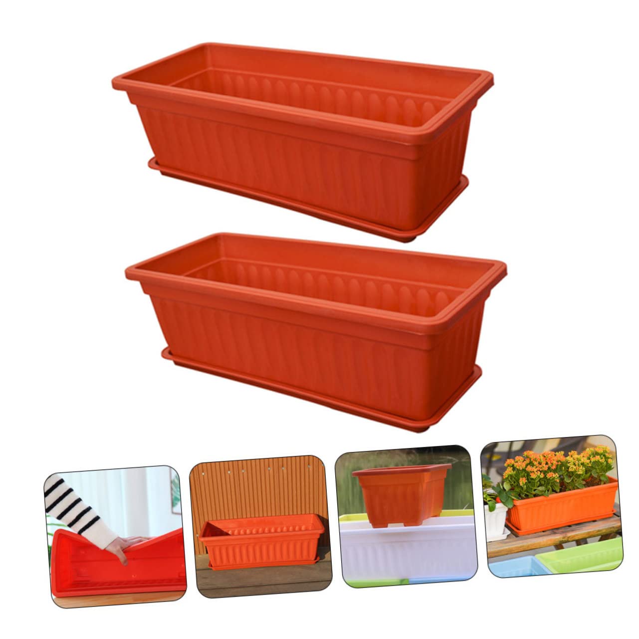 DOITOOL 2pcs Rectangular Porch Planting Pots for Balcony Planting Pots Rectangular Patio Saucers for Outdoor Indoor Gardening