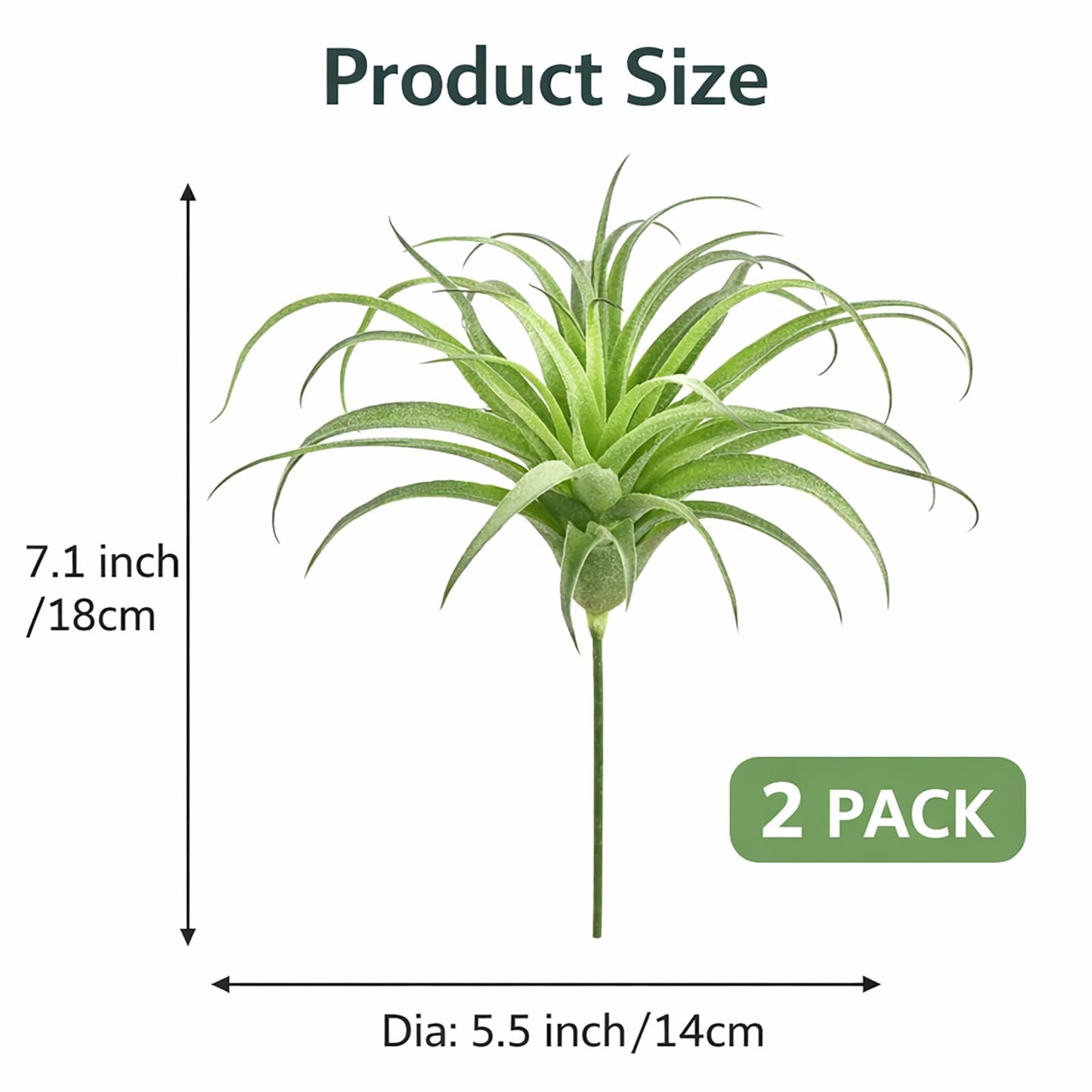 2 Pack Artificial Air Plants, Realistic Looking Faux Tillandsia Succulents Plants for Home Decor, Indoor Outdoor Garden, Terrarium, Office Desk, Wedding Displays (Green)
