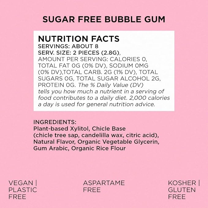 SIMPLY Gum | Dental Gum | Sugar Free Xylitol Chewing Gum | Bubblegum | Pack of Six (90 Pieces Total) | Synthetic Plastic Free + Sugar Free + Aspartame Free