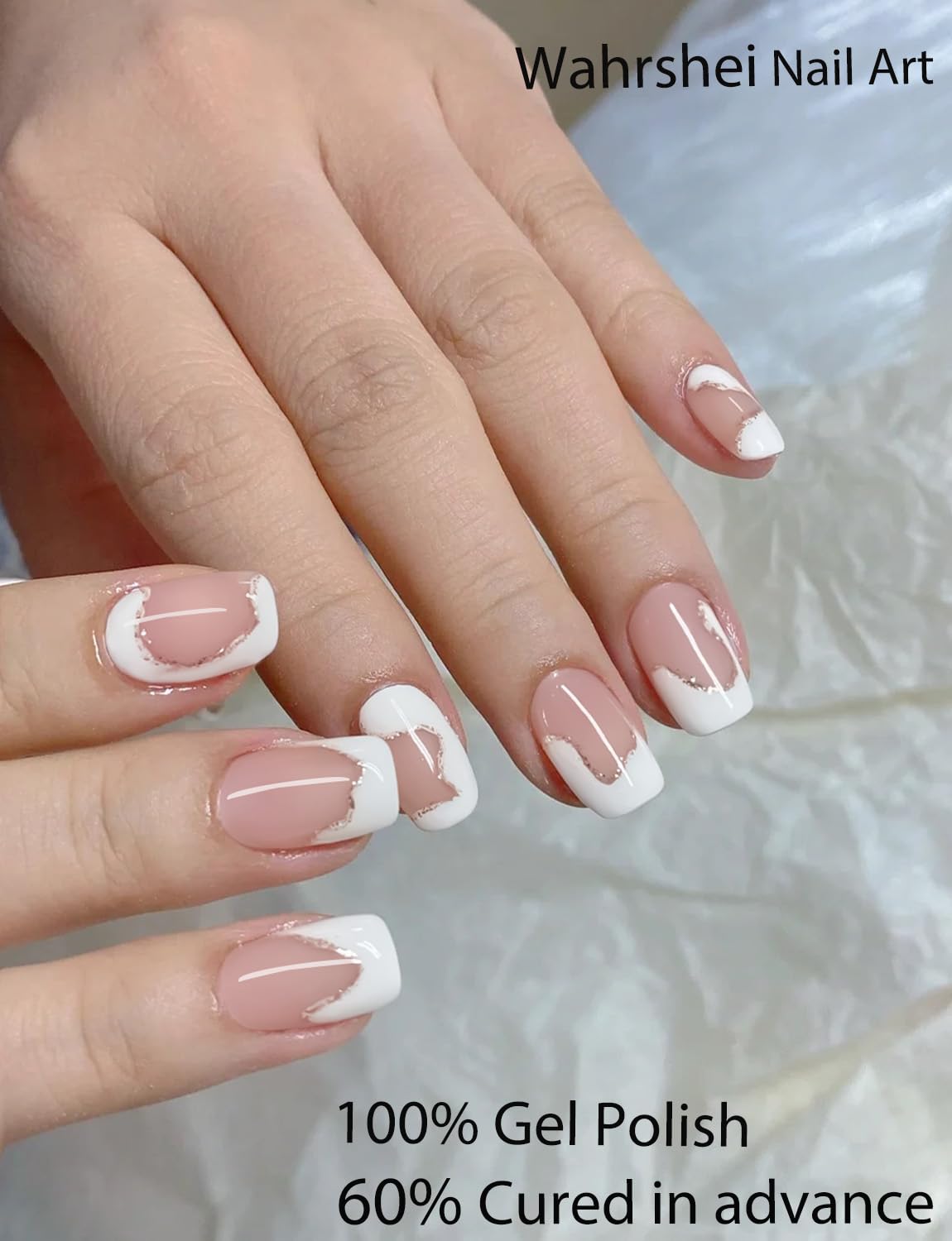 Semi Cured Gel Nail Strips,Irregular French, Glitter Lines 20pcs Gel Nails Sticker UV for Home Nails DIY