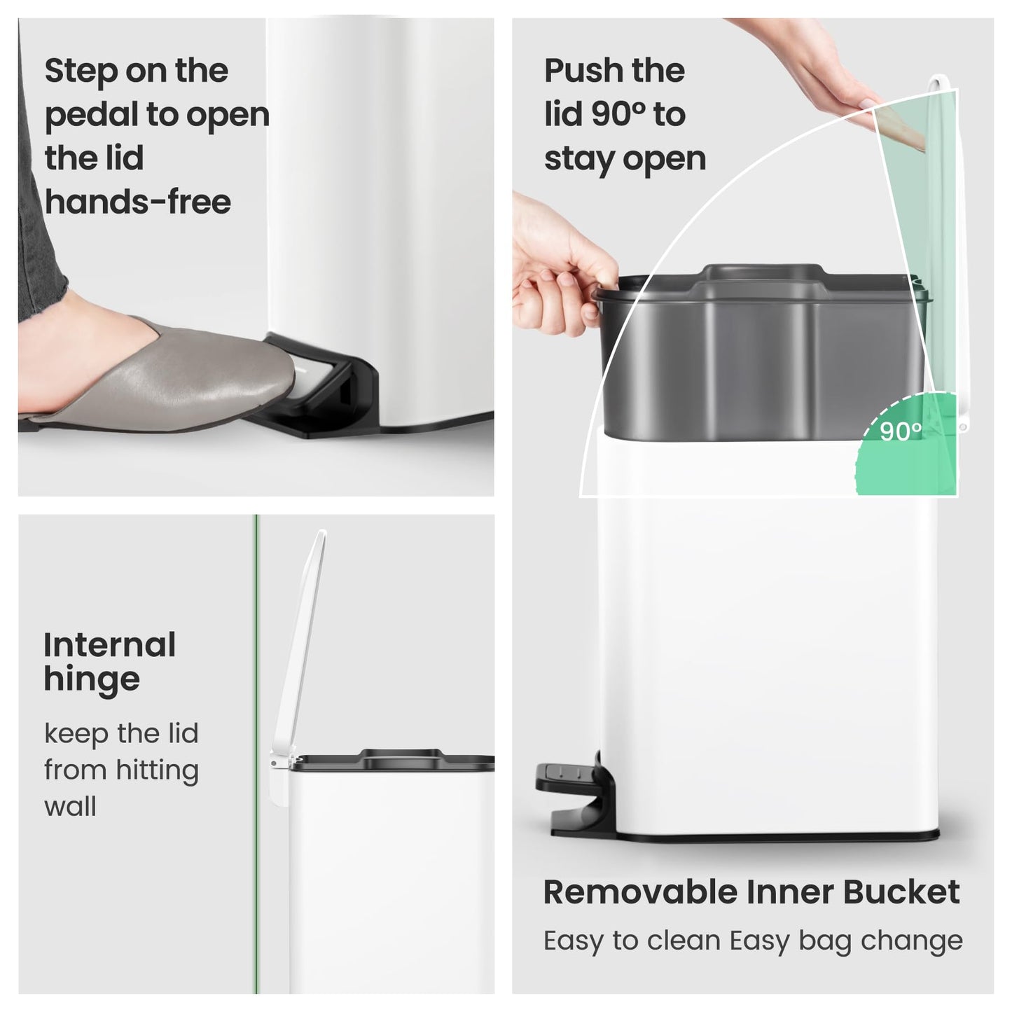 Cesun Small Bathroom Trash Can with Lid Soft Close, Step Pedal, 6 Liter / 1.6 Gallon Stainless Steel Slim Garbage Can for Bedroom, Diaper Waste Basket with Removable Inner Bucket (White)