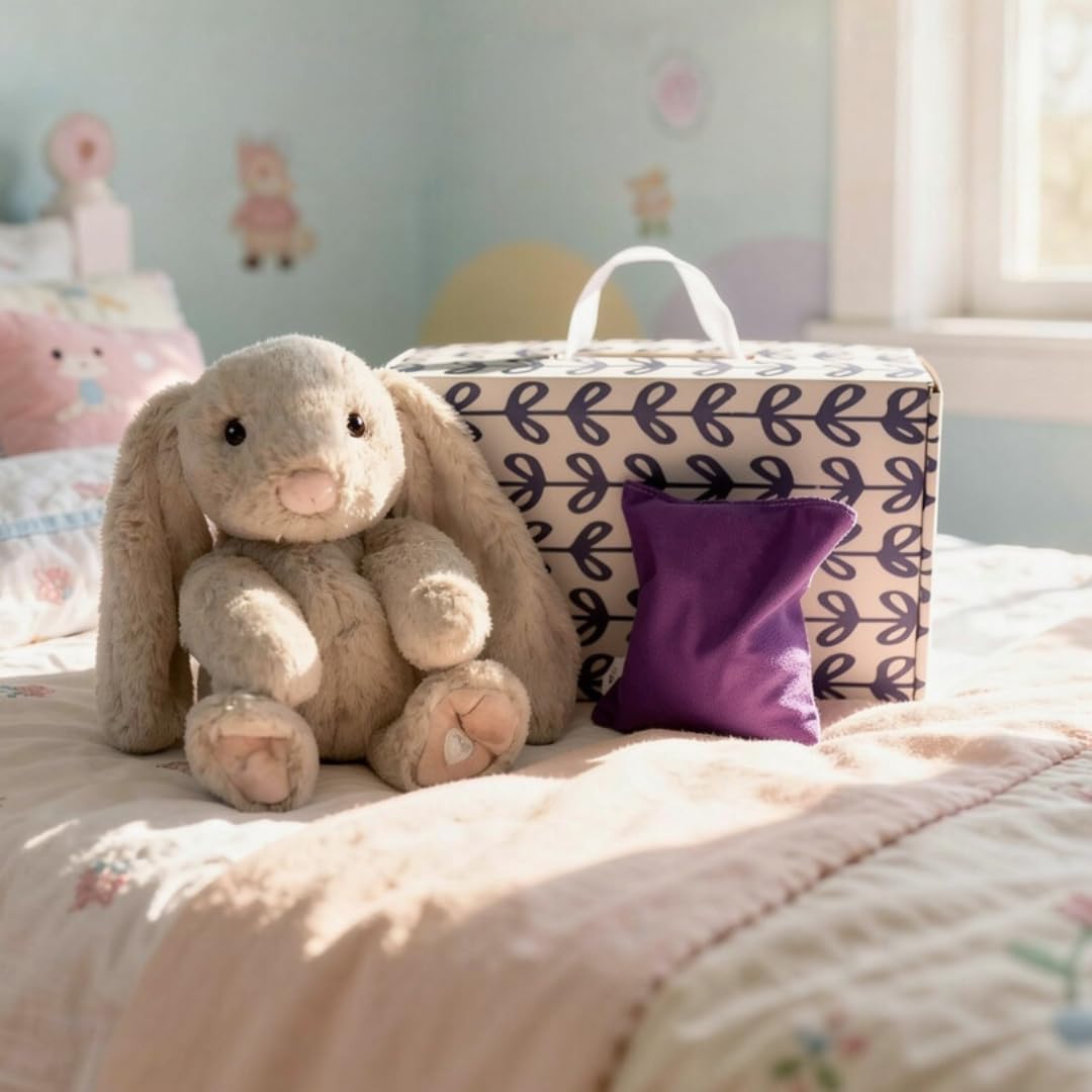 Lavender Life Xander Bunny Gift Set – Plush Comfort Toy, Refillable Scent Bag & Gift Box | Warm/Cool Sensory Plush with Lavender & Cherry Stones | Handmade in USA (Cream)