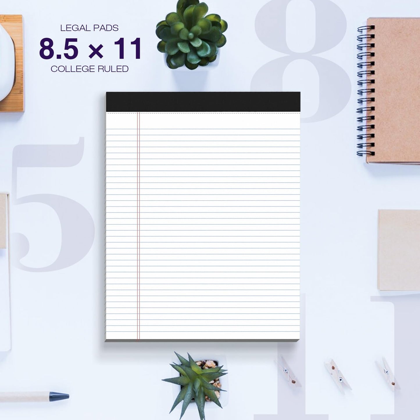 12 Pack Legal Pads 8.5 x 11 College Ruled 600 Sheets Note Pads 8.5 x 11 Inch Notepads Perforated Writing Pads 8.5 x 11 Pads of Paper Lined White Paper, 50 Sheets per Notepad for Home, Office, School