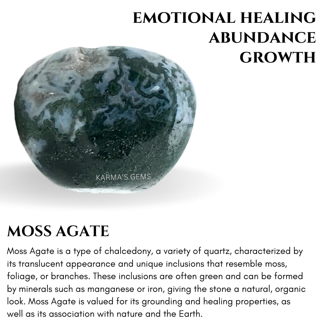 Karma Gems Moss Agate Tumbled Stones Natural Crystal Kit for Reiki Healing Crystal Polished, Tumble Stones, Chakra Balancing, Reiki Gift, Home Decor (15-25 MM)