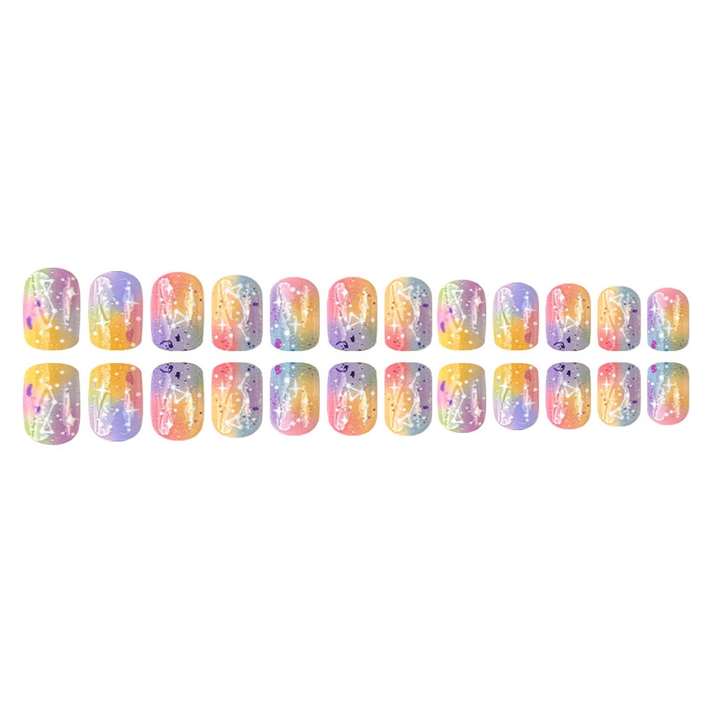 Colorful Press on Nails Short Square Fake Nails Full Cover False Nails with Gradient Designs Acrylic Nails Reusable Glue on Nail for Women 24Pcs