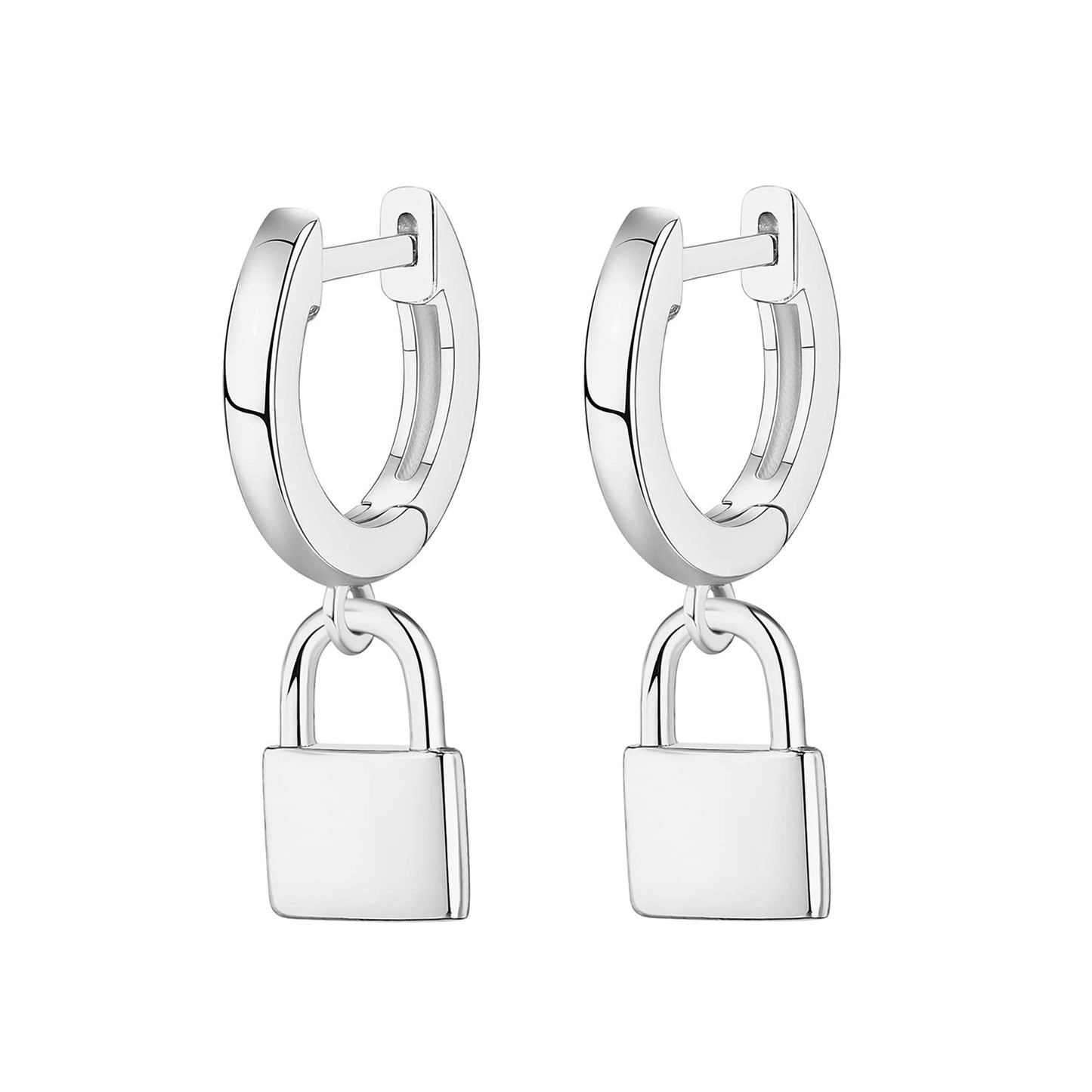PAVOI Rhodium Plated 925 Sterling Silver Post Dangle Huggie Hoop Earrings For Women - Trendy Love Lock Hoop Earrings - Small Hinged Huggies