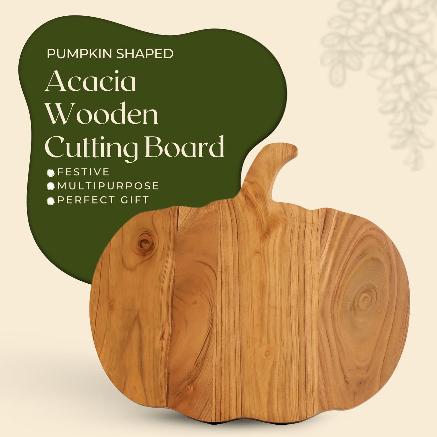 Aurah Halloween Pumpkin Shaped Wood Cutting Board for kitchen Decoration Serving Platter, Gothic Cutting Boards with Handle (12 x 13 Inch)