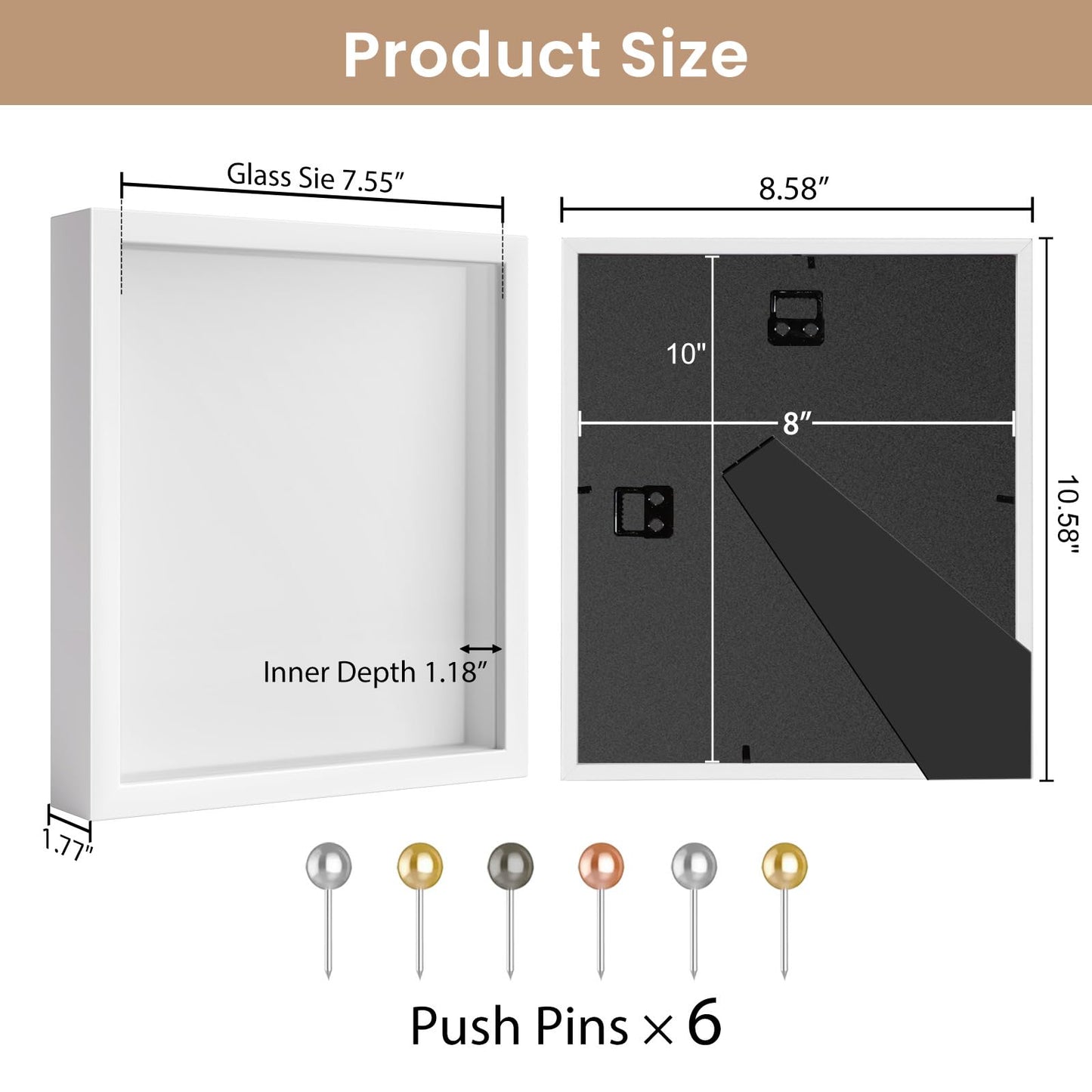 Califortree 8x10 Shadow Box Frame with Soft Linen Back - Metal Push Pins Included, Memory Shadow Box Display Case for Bouquet Awards Medals Wedding Photos and More, White