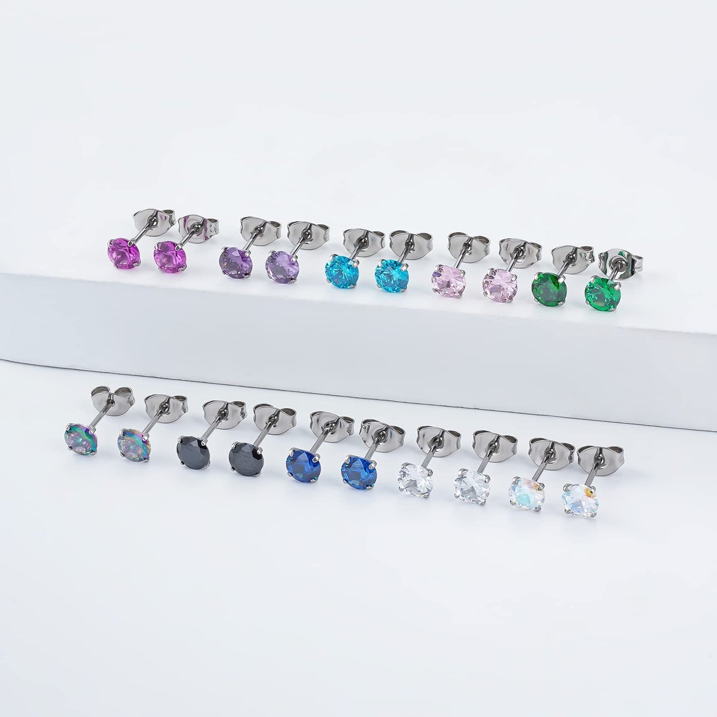 1 Pair Implant Grade Titanium Stud Earrings Set Hypoallergenic 3mm 4mm 5mm 6mm Cubic Zirconia G23 Titanium Earring Studs for Women Men for Sensitive Ear (5mm VM)