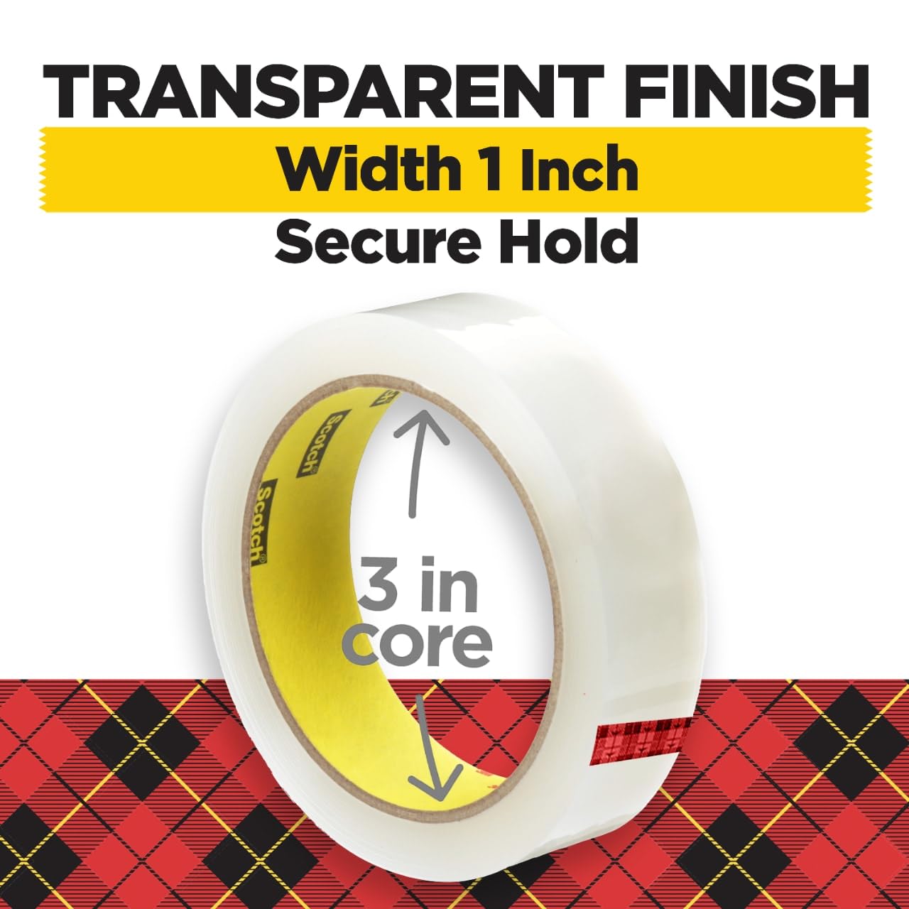 Scotch Transparent Tape, Clear Tape Engineered for Office and Home Use, 3 Inche Core, 1 in x 2592 in, 3 Rolls