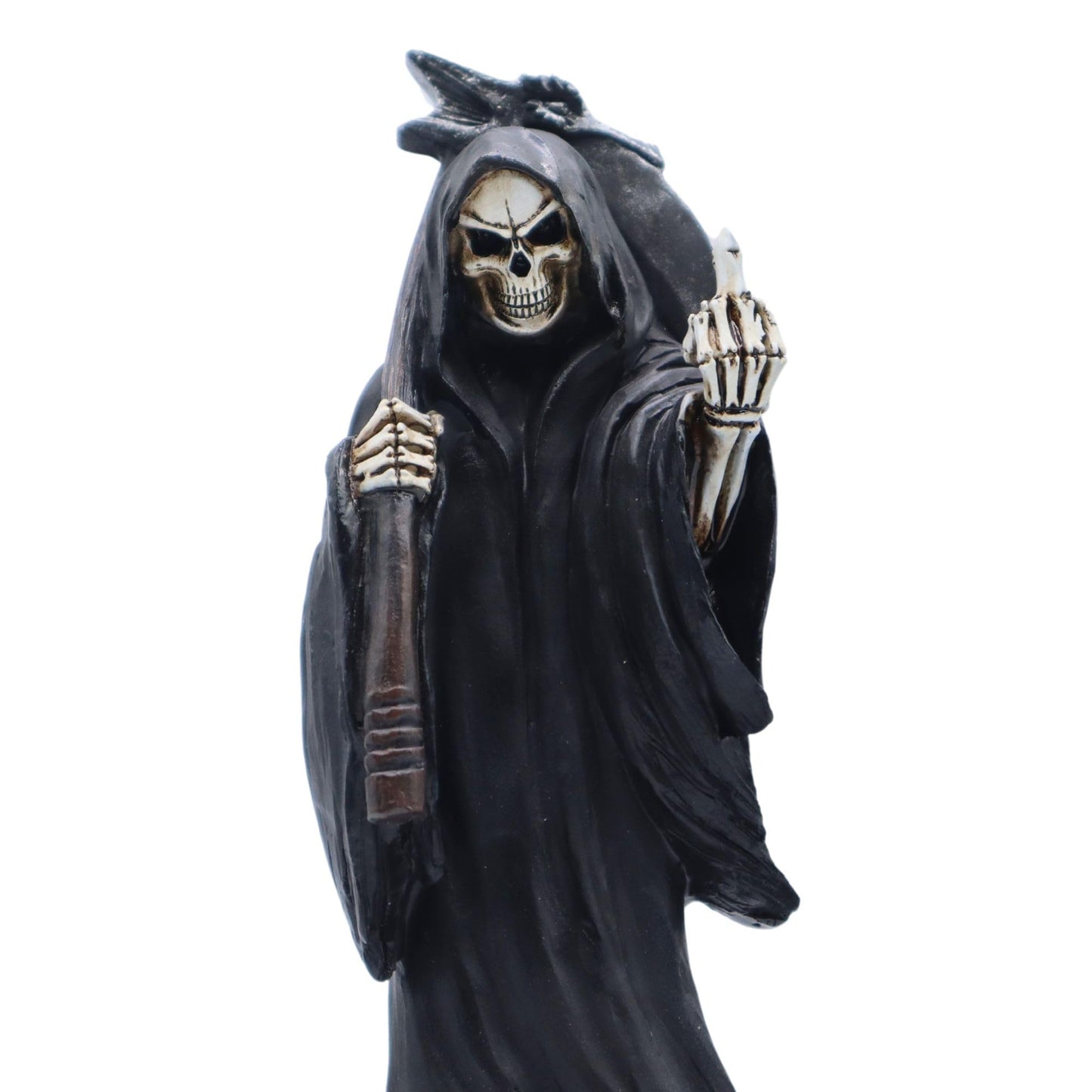 Candy Creations On Cloud 9 Grim Reaper Holding Up Middle Finger Statue, Death Halloween Gothic Figurine, Horror Home Decor