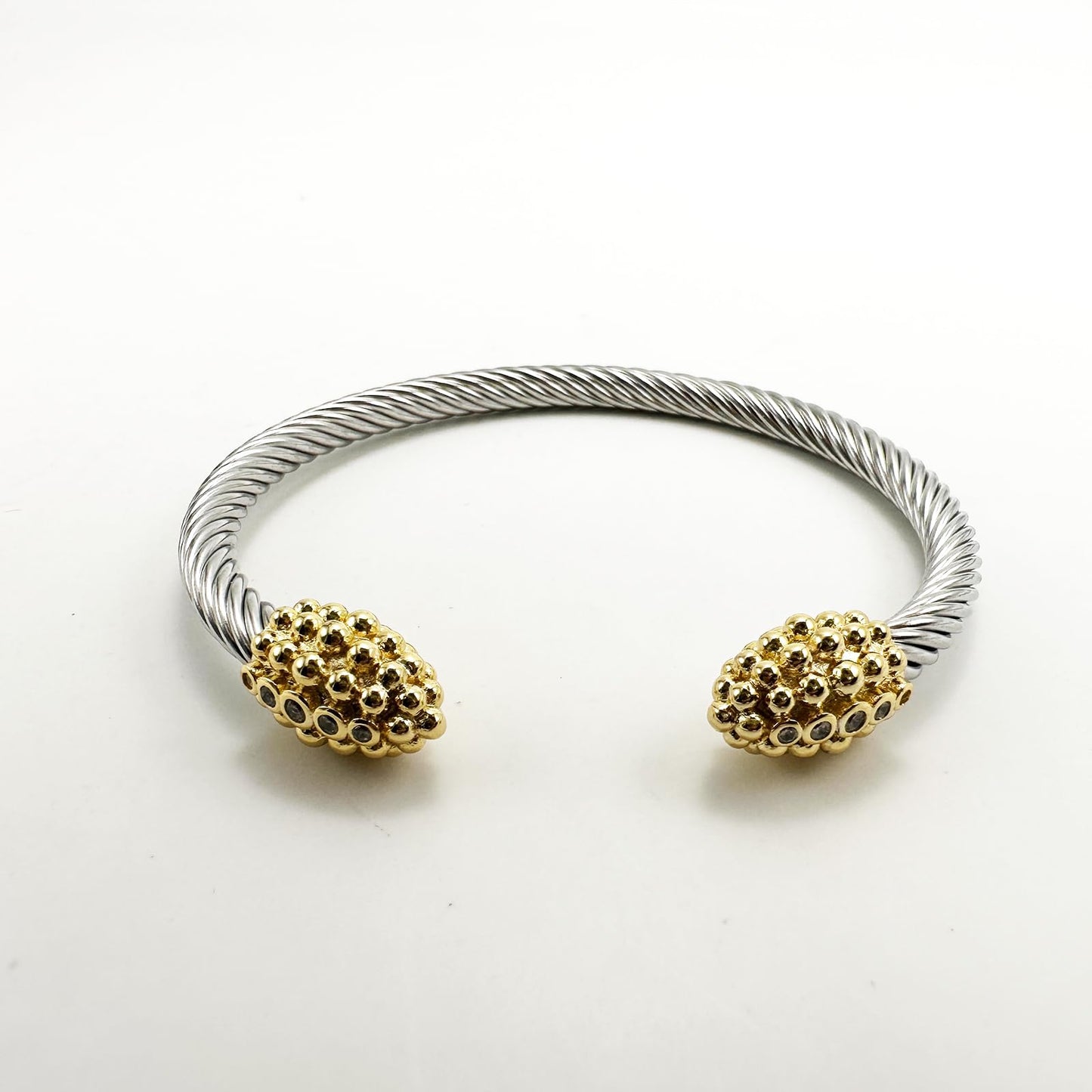 Gold Plated Cuff Crystal Bracelet, Stackable Bangles,Twisted Cable Wire Bangle Bracelets for Women, Stainless Steel Jewelry with Cubic Zirconia