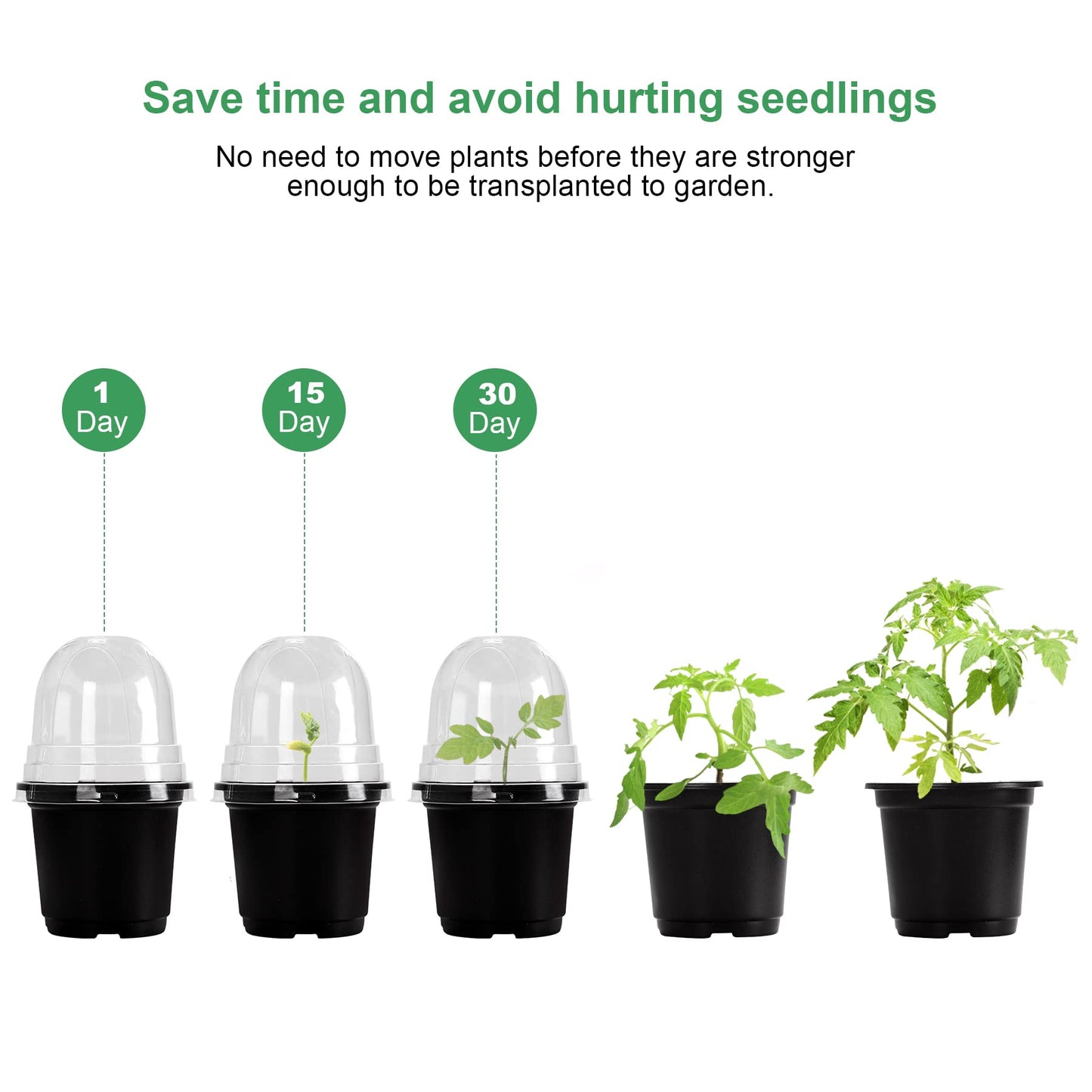 MIXC Plant Nursery Pots with Humidity Dome 4" Soft Transparent Plastic Gardening Pot Planting Containers Cups Planter Small Starter Seed Starting Trays for Seedling with 10pcs Plant Labels，30 Sets…