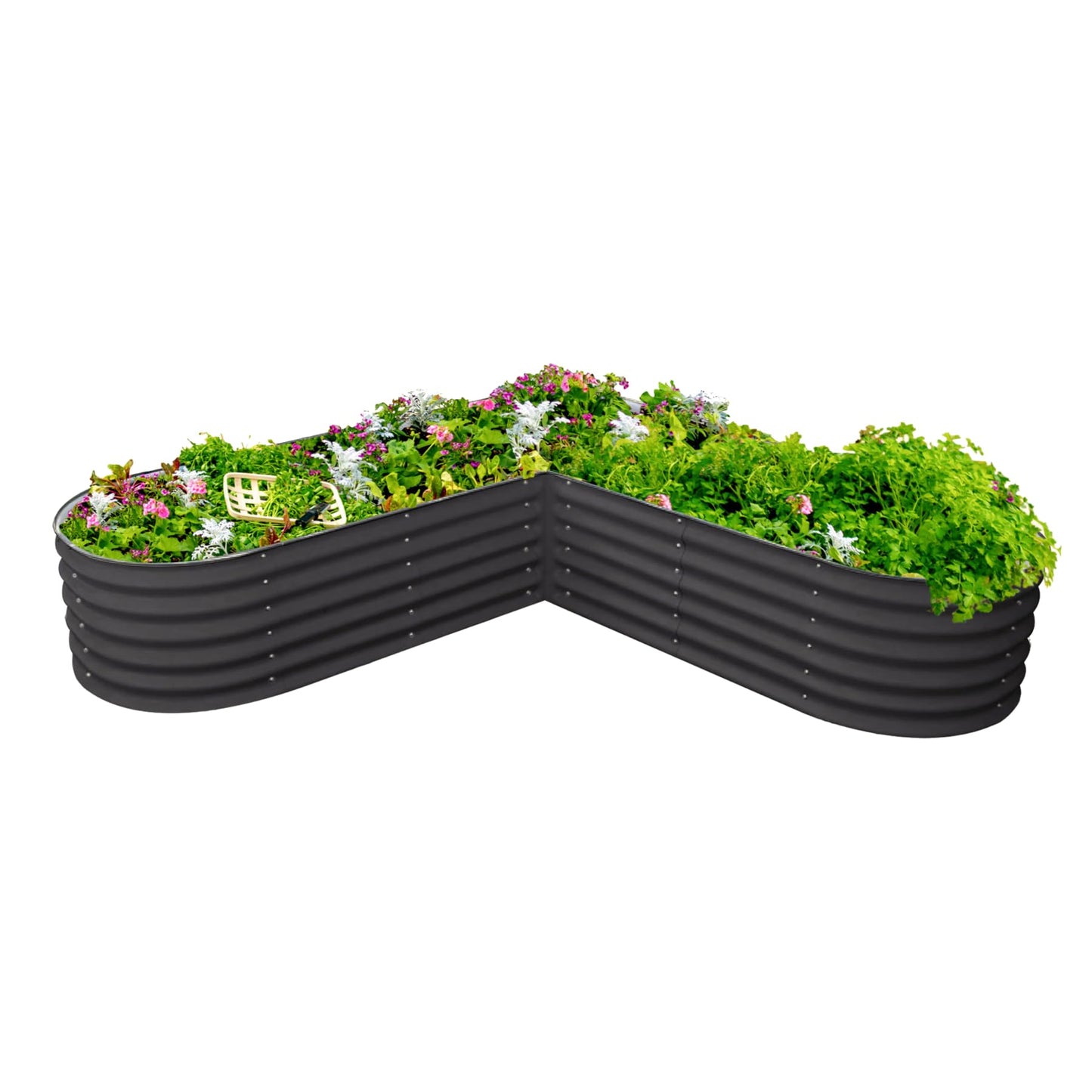 Vego garden 17" Tall L-Shape Raised Garden Bed Metal Raised Planter Bed for Vegetables Flowers Ground Planter Box, Large Size