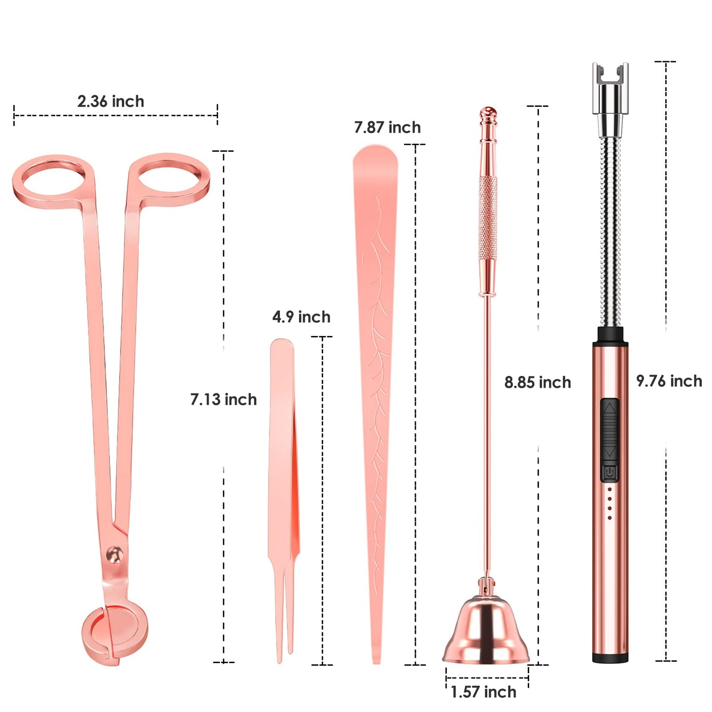 HEYLOURB 5 in 1 Candle Accessory Set,Candle Wick Trimmer Cutter Set,Candle Wick Dipper,Candle Wick Snuffer,Rechargeable Candle Lighter,Tweezers,Stainless Steel Candle Care Kit Gift for Aromatherapy