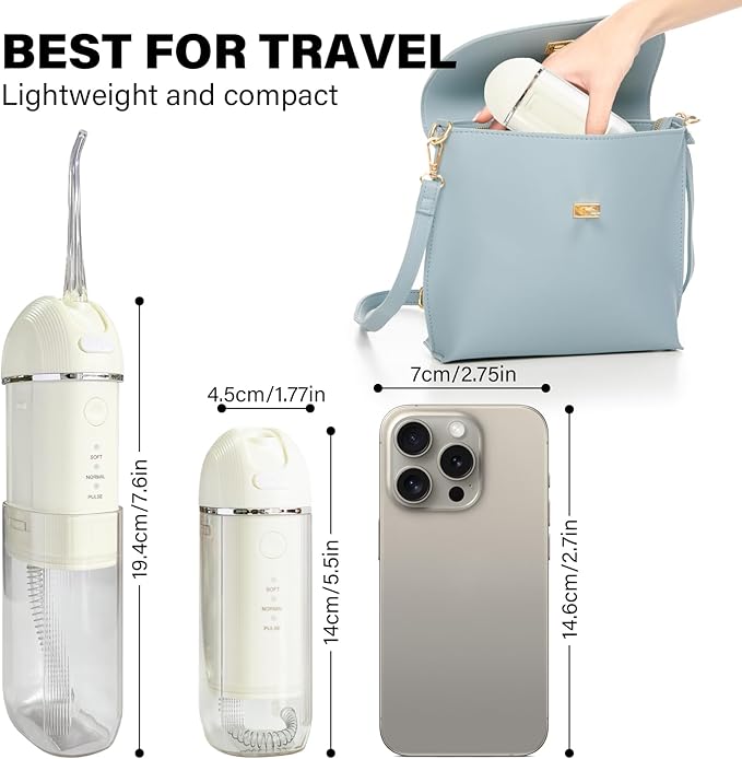 Portable Water Flosser for Teeth,Cordless & Portable Collapsible Oral Irrigator Water Teeth Cleaner Pick for Braces Dental Hygiene, 3 Modes & IPX7 Waterproof Rechargeable Water Flosser Dental Pick