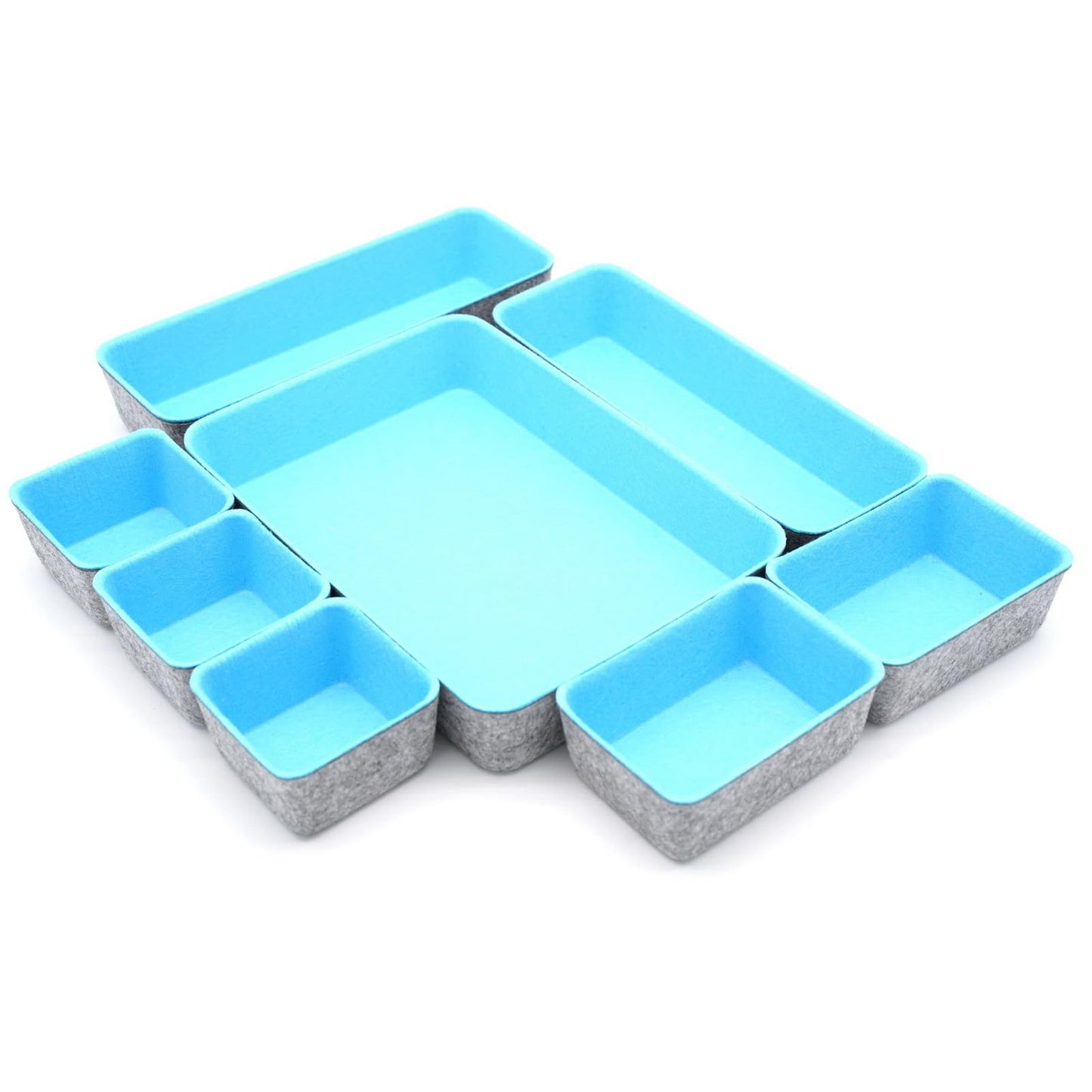 Welaxy Drawer organizers bins dividers storage trays shallow organizing box for office supplies makeup nightstand catchall key holder cozy room decor 8-piece (Baby blue)