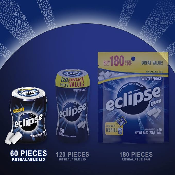 ECLIPSE Gum Winterfrost Sugarfree Chewing Gum, Bulk, 2.9-Ounce 60 Piece Bottle (4 Bottles)