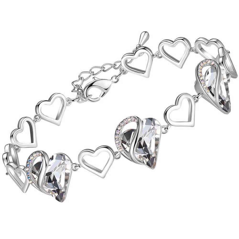 Leafael Infinity Love Heart Gift Bracelet for Women, April Birthstone Crystal, Crystal White, Silver Tone, 7-inch Chain and 2-inch Extender
