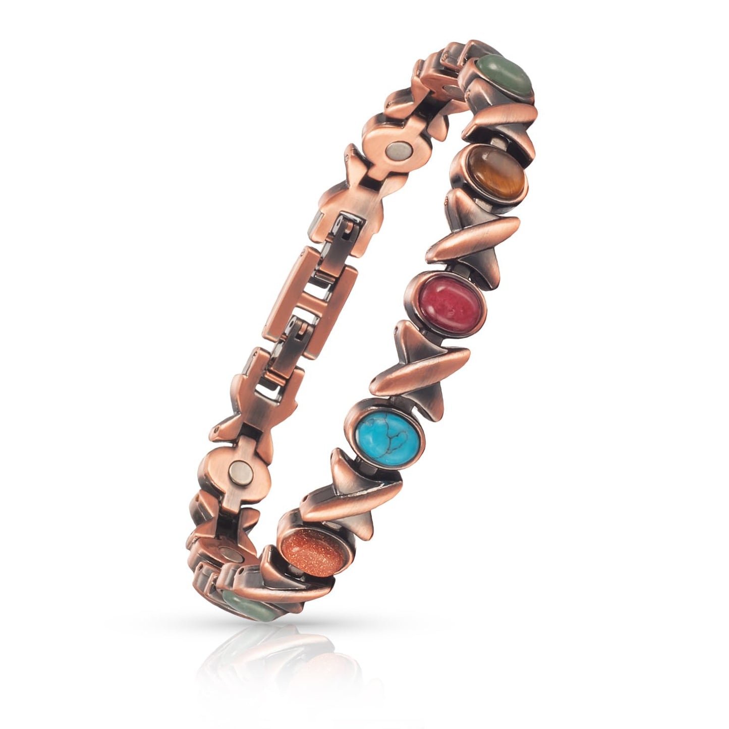 EnerCoppeX Copper Magnetic Bracelet for Women - Turquoize Detox Jewelry with 3500 Gauss Magnet (M)