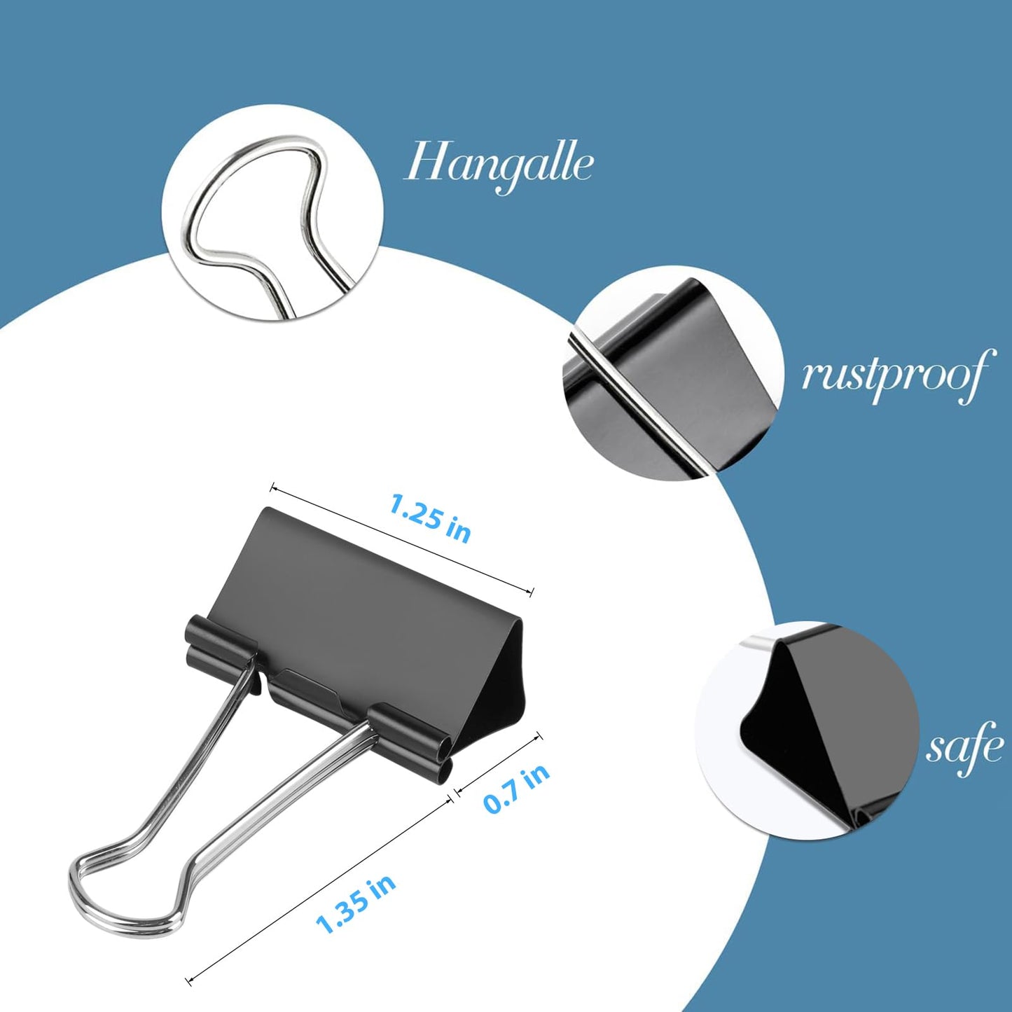Ufmarine Medium Binder Clips 1.25 inch Length, (72 Pcs) Medium Paper Clips for Office Supplies