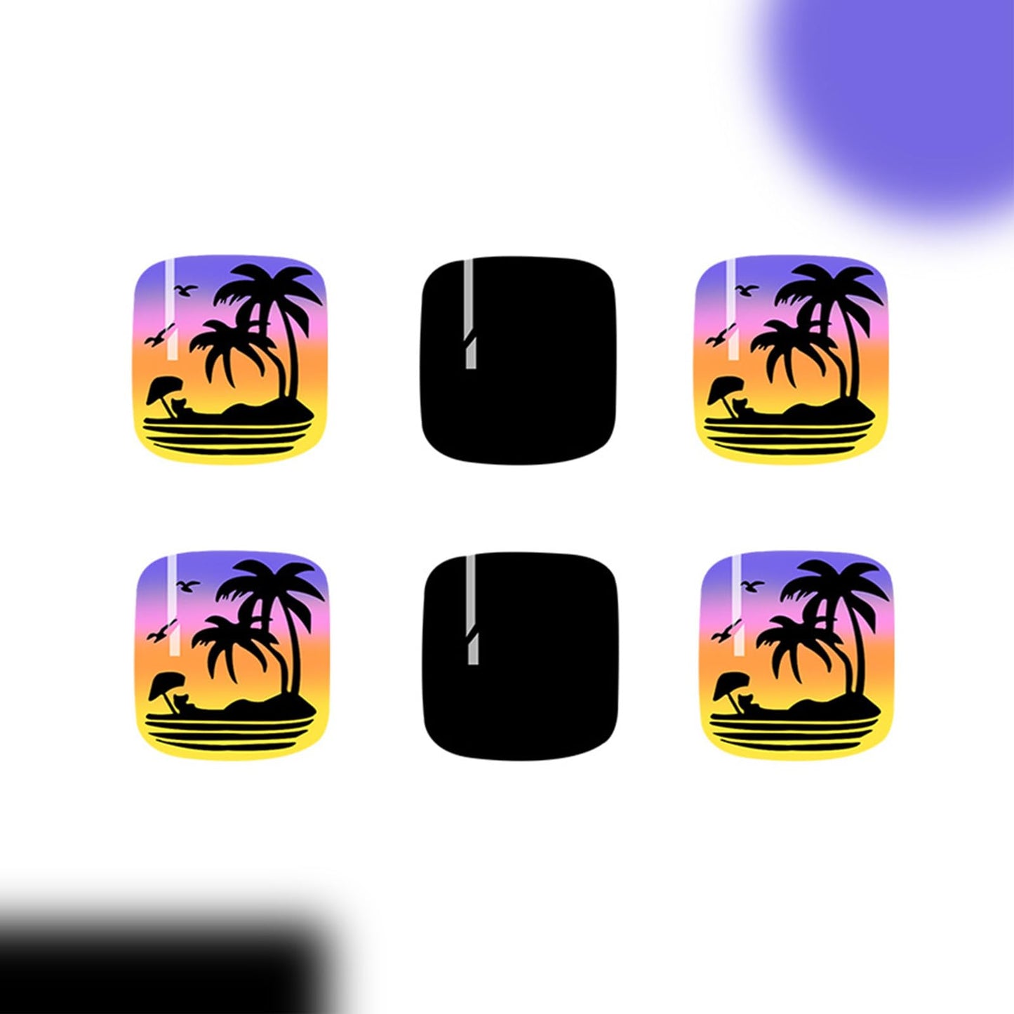 24Pcs Summer Beach Press on Toenails Short Fake Toe Nails with Coconut Tree Sunset Designs Acrylic Toe Nail Press ons Glossy Black False Toenails Reusable Glue on Toe Nails for Women