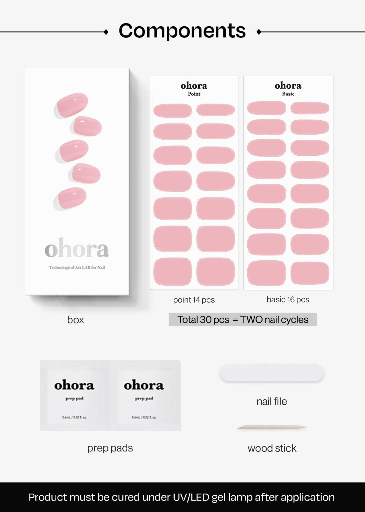 ohora Semi Cured Gel Nail Strips (N Cream Pink) - Pink, Solid, Works with Any UV/LED Lamps, Salon-Quality, Long Lasting, Easy to Apply & Remove - Includes 2 Prep Pads, Nail File & Wooden Stick
