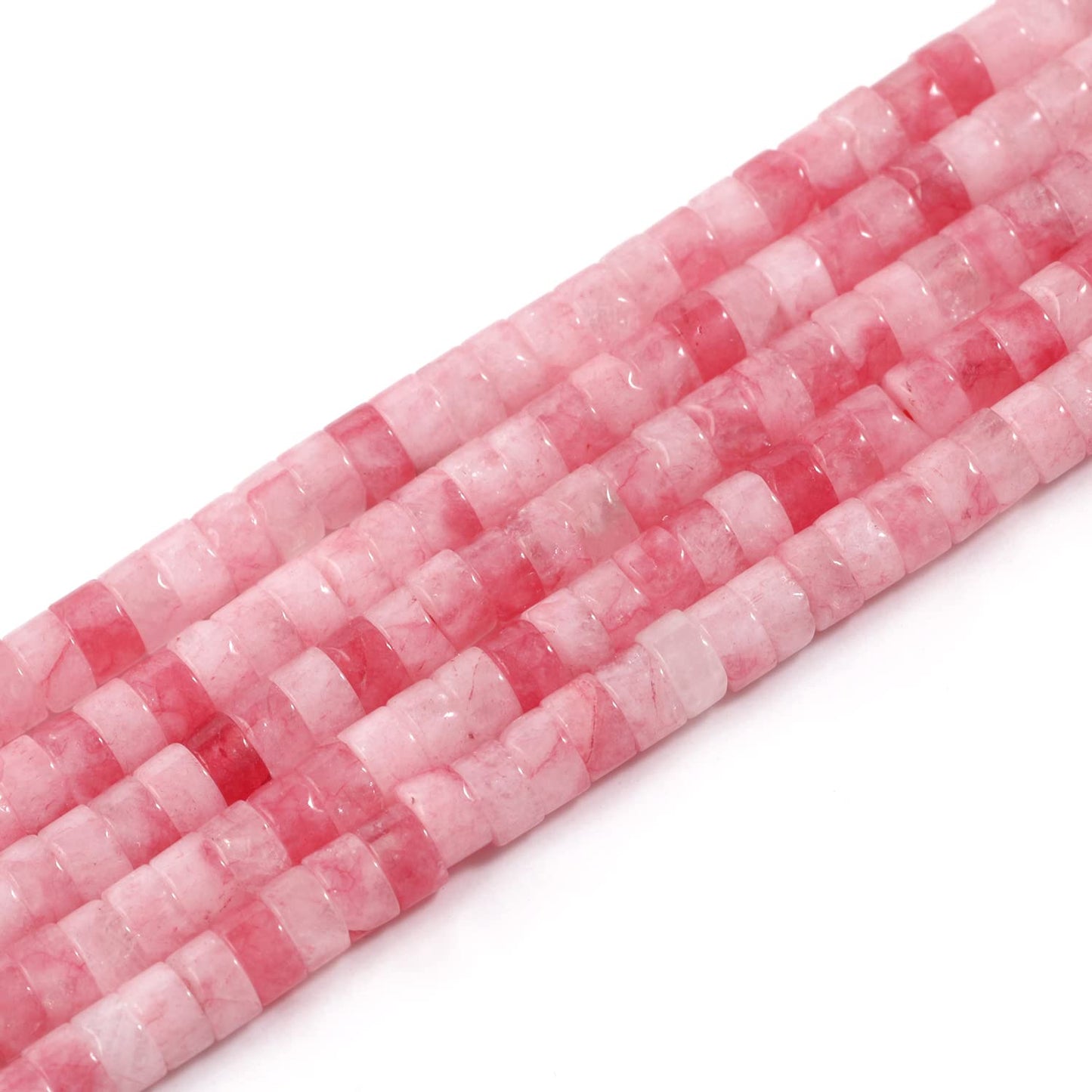 NITOPUPU 150Pcs 4×2mm Natural Pink White Jade Spacer Stone Beads for Jewelry Making Supplies, Loose Semi Flat Round Gemstone Tube Beads for Bracelets DIY Crafts
