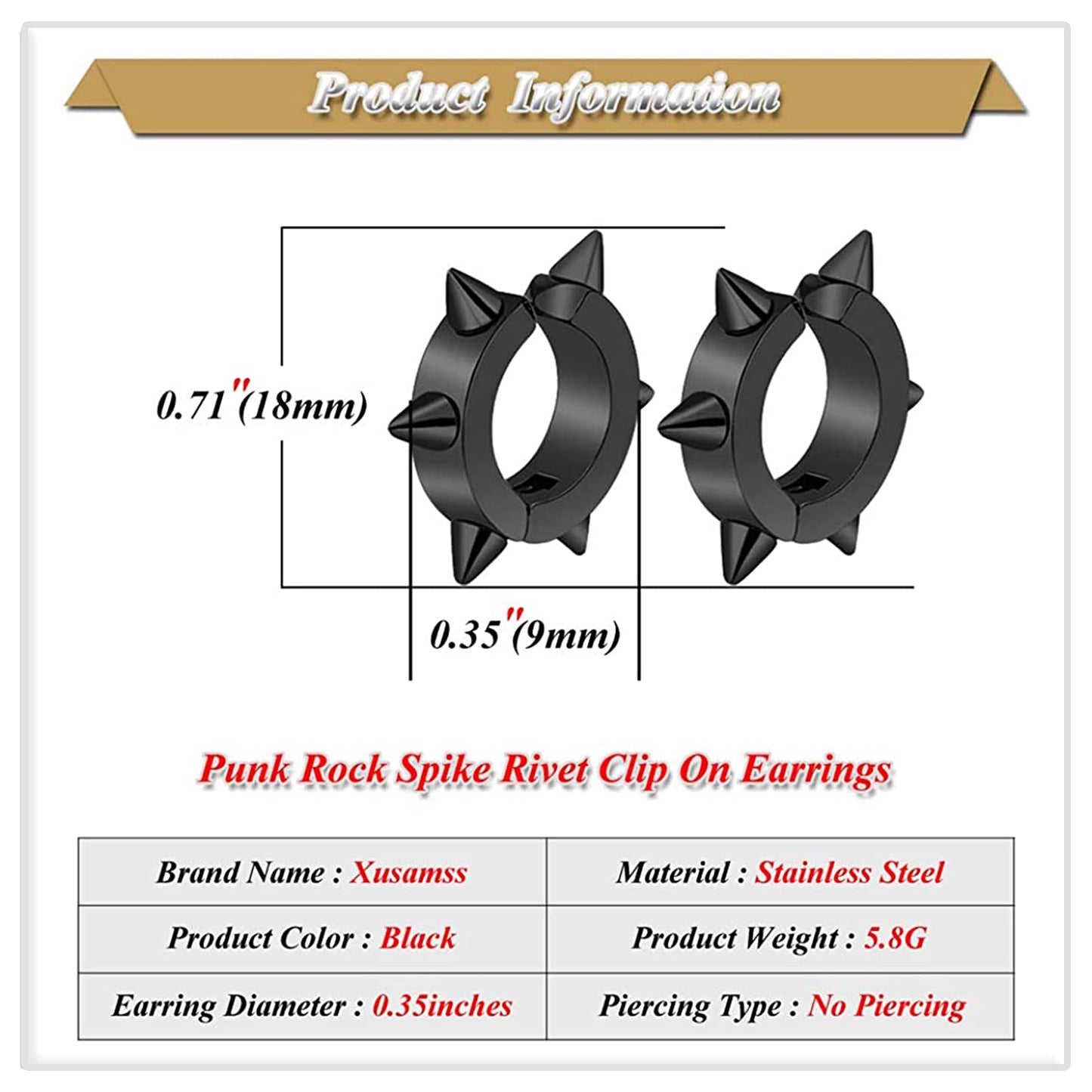 Xusamss Punk Jewelry Stainless Steel Spike Rivet Ear Clip Earrings