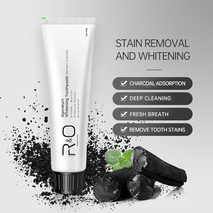 R&O Ageratum Whitening Toothpaste with Bamboo Charcoal, 3.53 oz - Great for Teeth Whitening, Reduces Plaque, Removes Stubborn Stains, Promotes Oral Health, Long - Lasting Fresh Breath (2)