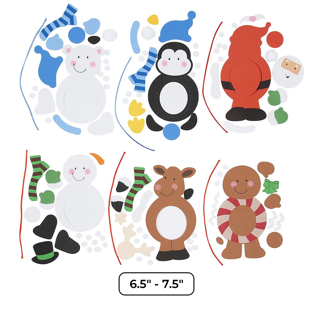 Fun Express Christmas Character Picture Frame Ornament Craft Kits - Makes 12- Holiday Crafts for Kids