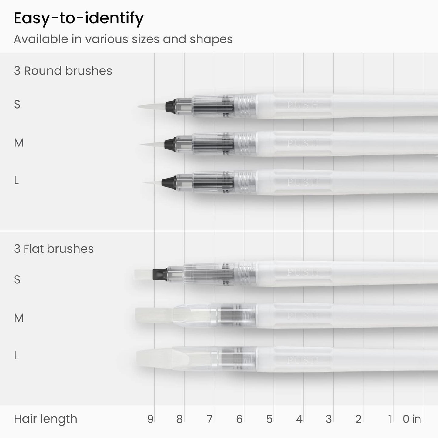 ARTEZA Water Brush Pen, 6-Piece Set, Fine, Medium & Broad Tips, Refillable Self-Moistening Brushes for Painting & Lettering