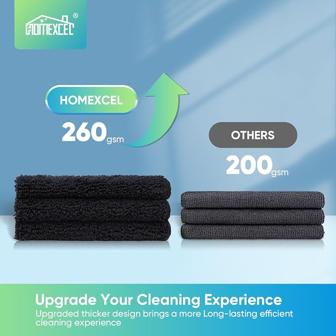 HOMEXCEL Black Microfiber Cleaning Cloth, 12 Pack Premium Microfiber Towels for Cars, Lint Free, Scratch-Free, Highly Absorbent, Reusable Cleaning Rags for Car, Household, Kitchen, Window, 11.5"X11.5"