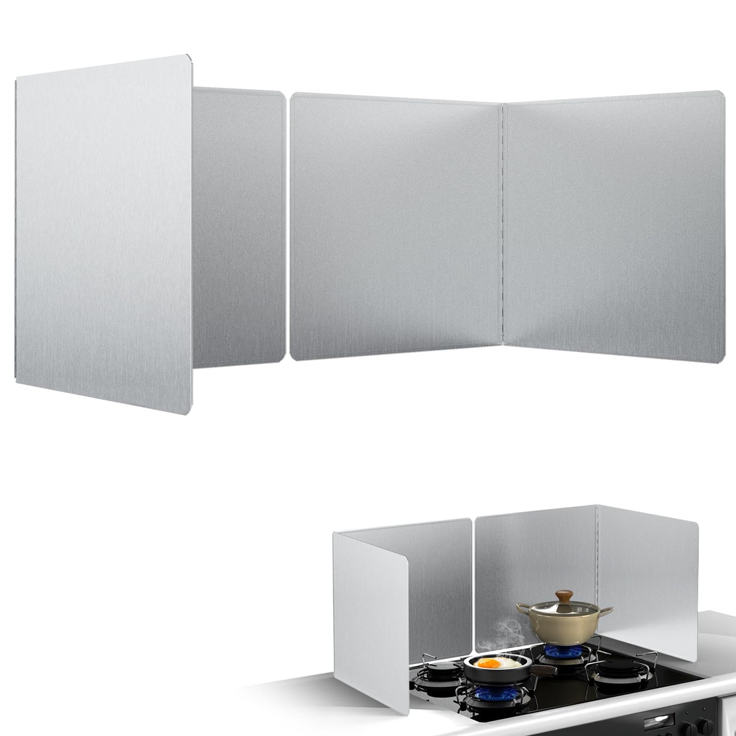 18"x16" Stove Splash Guard 2 Pack, Foldable Stainless Steel Backsplash, Heat Insulation Oil Splash Protector with Edge Guard for Kitchen Countertop