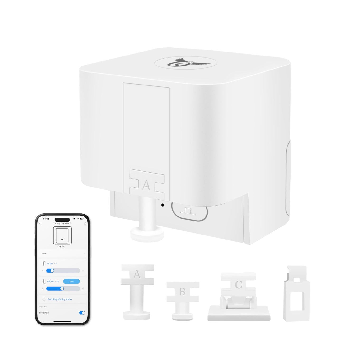 Osprey.Life Smart Fingerbot Button Pusher (Bluetooth) – No Wiring, Supports Button/Rocker/Toggle Switch, App & Timer Control, Add Gateway for Alexa & Google, White