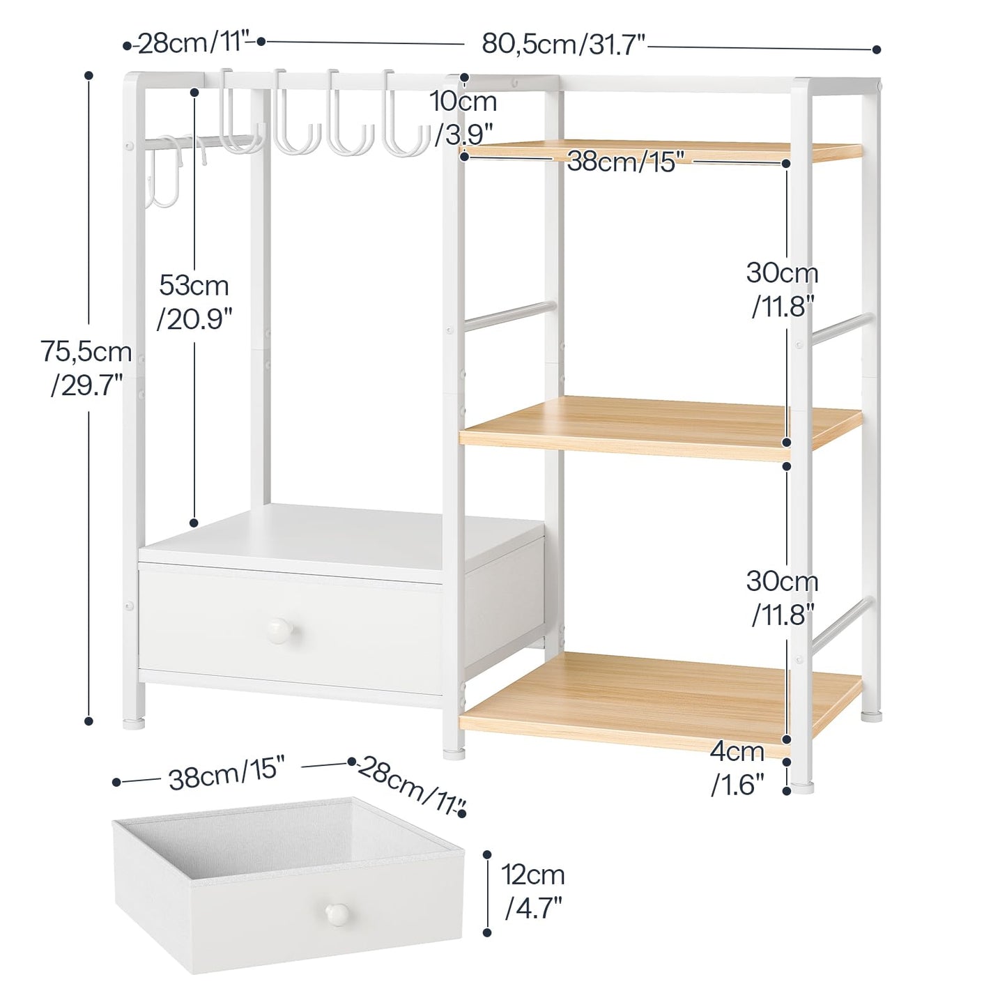 HOOBRO Narrow Console Table and 3-Tier Purse Organizer for Closet, 29.5" Small Entryway Table, Purse Rack Stand with 8 Movable Hooks, BF75XG01-WN28CJ01