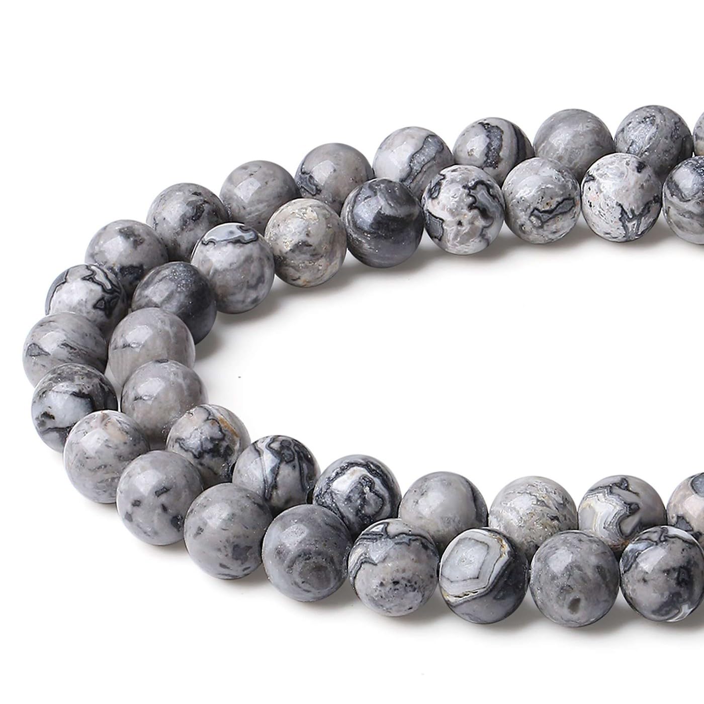 LAIDANLA Map Jasper 8mm Natural Stone Beads Round Loose Gemstone Stone Beads for DIY Bracelet Necklace Earrings Jewelry Making Polishing Genuine Real Beading Crystal 96PCS 2 Strand 32"