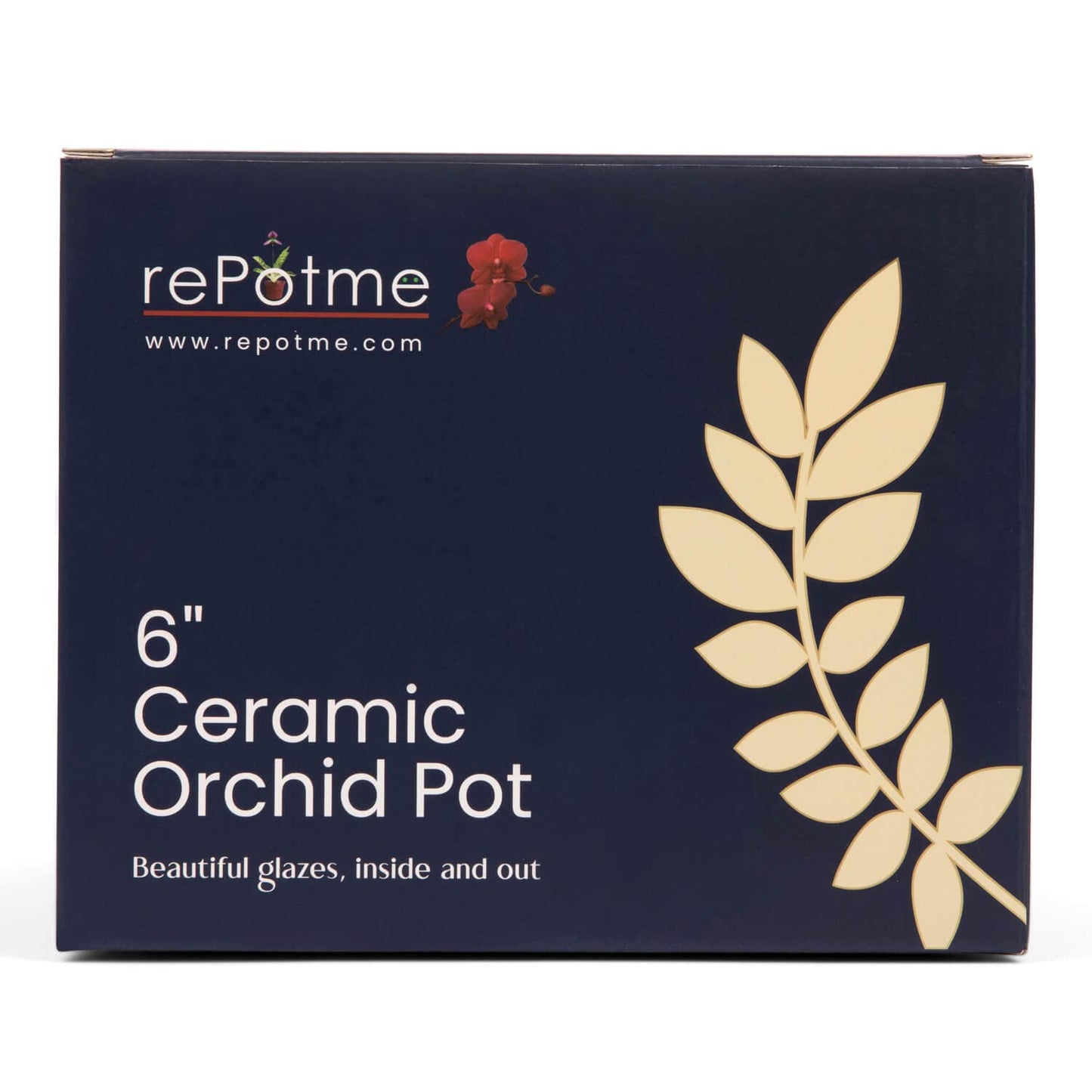 rePotme Orchid Pot - 6 inch Ceramic Pot with Holes, Pinwheel Fluted (White Diamond) - Includes Free 6 inch Slotted Liner