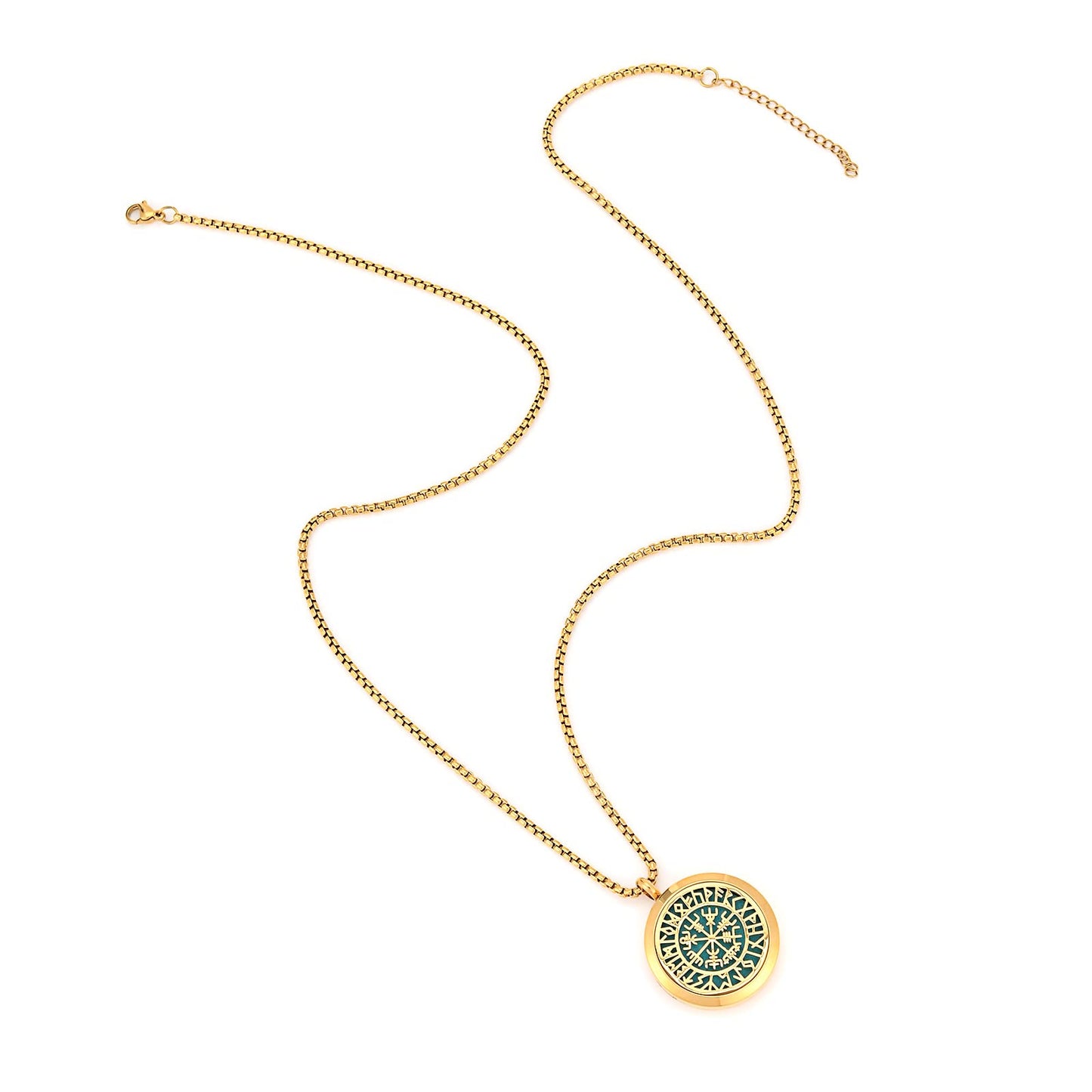 Norse Vikings Amulet Essential Oil Diffuser Necklace - Stainless Steel Locket- Best for Aromatherapy-Perfume, Fragrance, Scent Diffusers for Women (Gold)