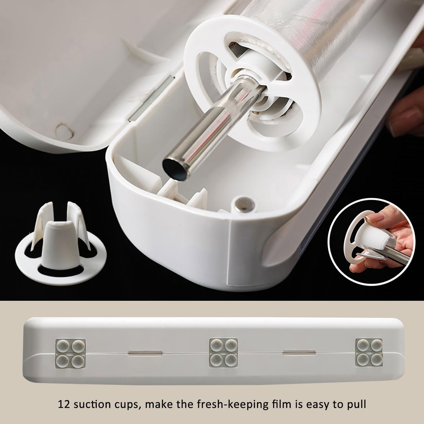 ENJOYCOO Plastic Wrap Dispenser With Cutter, Reusable Cling Film Dispenser, Cling Wrap Dispenser With Slide Cutter, Also For Aluminum Foil, Tin Foil, Baking Paper (L)