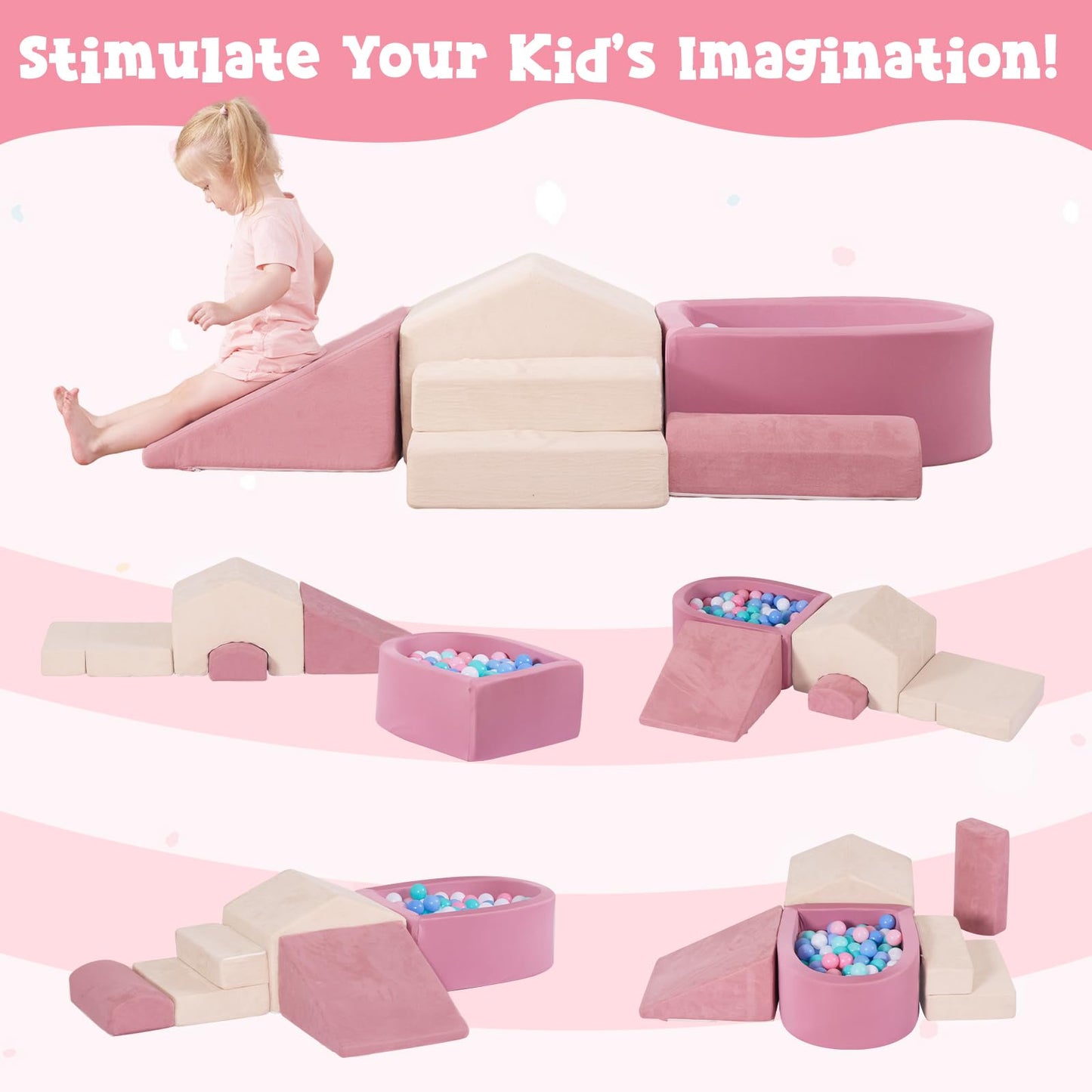STAOLENE Soft Foam Climbing Blocks for Toddlers 1-3, 5PCS Toddler Climbing Toys, Baby Foam Climbing Blocks, Indoor Climb and Crawl Activity Play Set(Balls Not Included)