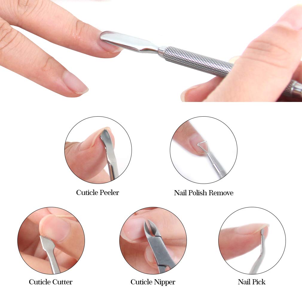 5PCS Cuticle Nipper and Pusher Set Stainless Steel Cuticle Trimmer Durable Cutter Dead Skin Clipper Manicure Pedicure Tools-Silver