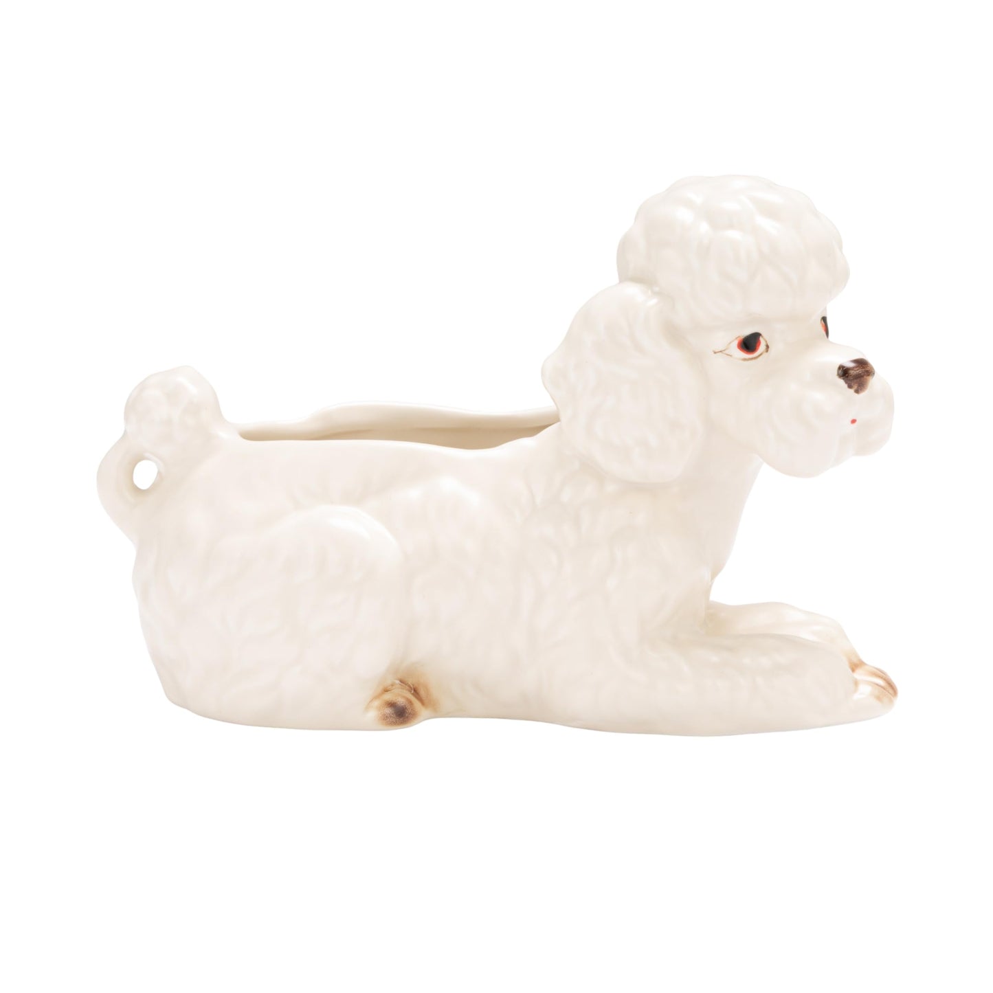 Creative Co-Op Vintage Reproduction Poodle Planter in Hand-Painted Stoneware, White, Brown, and Black Finish